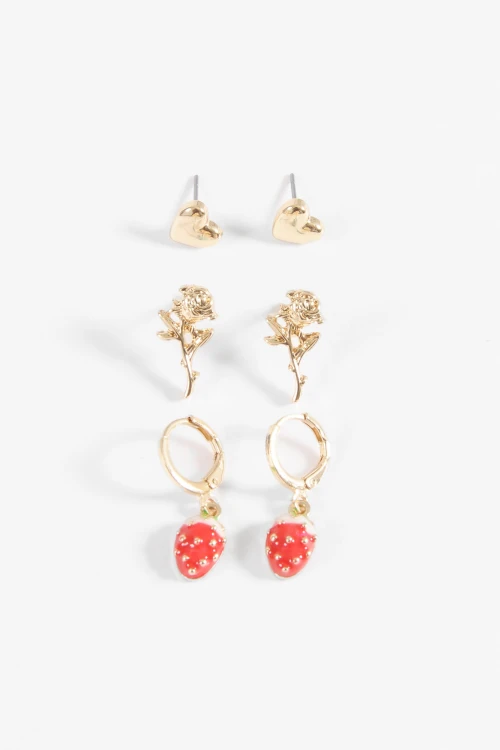 Set de caravanas frutilla dorado