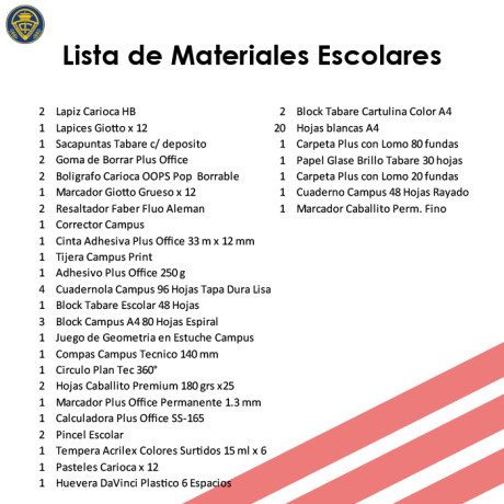 Lista de Materiales Escolares Instituto Crandon - 6º Escuela Lista de Materiales Escolares Instituto Crandon - 6º Escuela