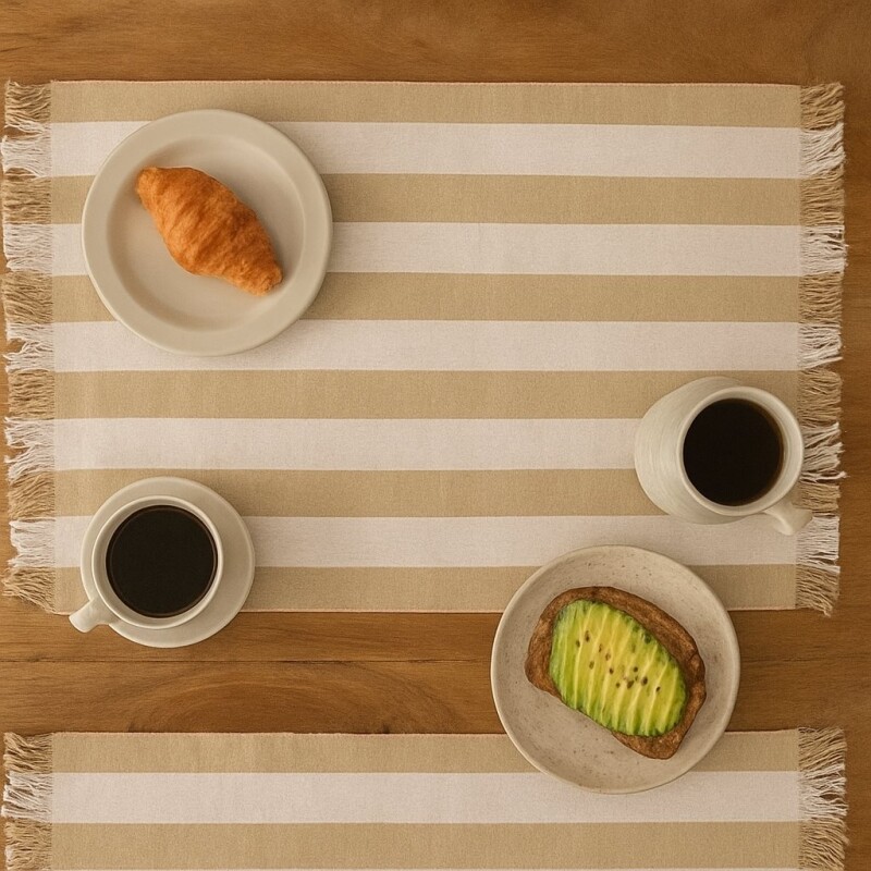 Individual de Algodon 30x45cm Rayas Anchas Beige