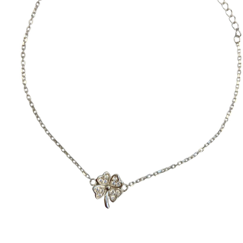 PULSERA DE PLATA TREBOL CON CIRCONIAS, LARGO 17+3 CM L5dslf-01687-b-x4