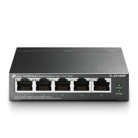 Tp-link - Switch TL-SG1005P. 5 Puertos RJ45 10/100/1000 Mbps. 4 Puertos Poe. Plug And Play. Carcasa 001