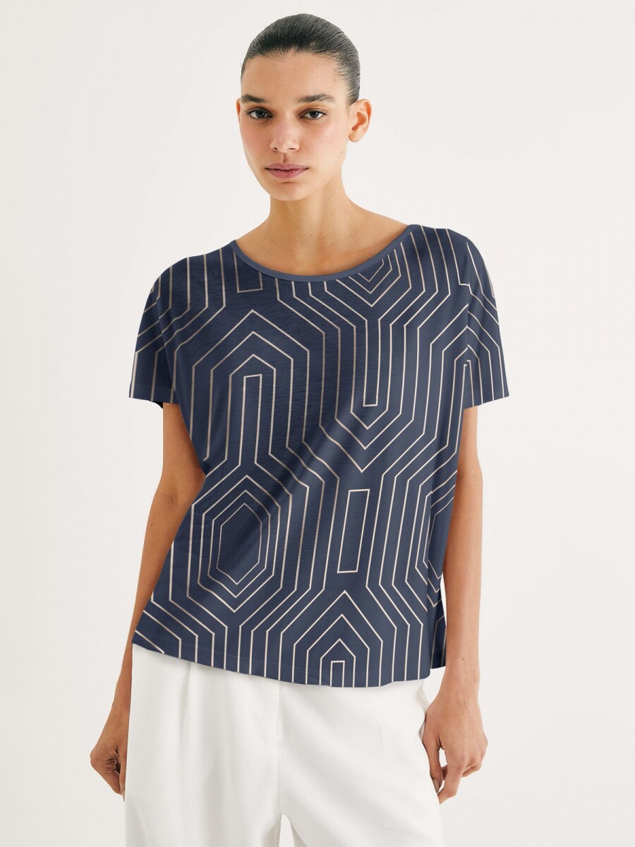 BLUSA ESTAMPADA DE MANGA CORTA  - AZUL 