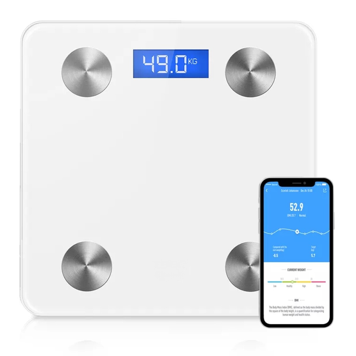 Balanza Digital Smart c/Bluetooth App Seguimiento Peso Salud - Blanco 
