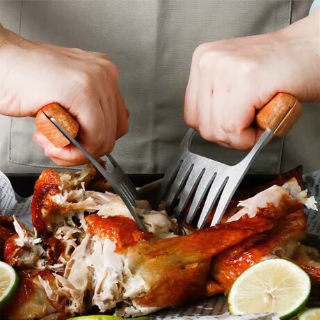 Desmenuzador Garra X2 para Carnes 14x13Cm Acero Inox Madera Natural