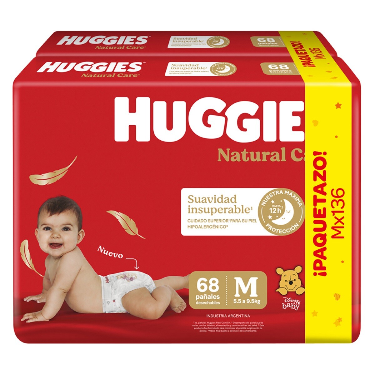 Pañales Huggies Natural Care Talle M 136 Uds. 