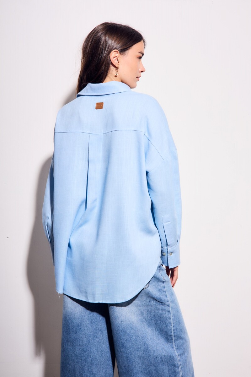 Camisa Con Lino Celeste