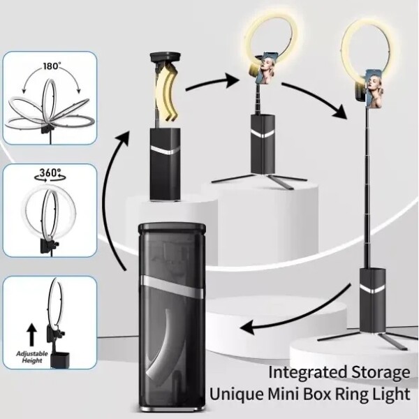 Aro De Luz Led 26cm Con Soporte Celular Tripode 4000mah ARO CON LUZ PORTATIL + TRIPODE VAR1243