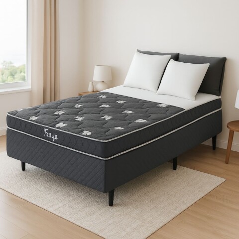 Conjunto Sommier TROYA | Plaza y Media + Box | Espuma | 190x110x50 cm | Soporta 150 Kg Conjunto Sommier TROYA | Plaza y Media + Box | Espuma | 190x110x50 cm | Soporta 150 Kg