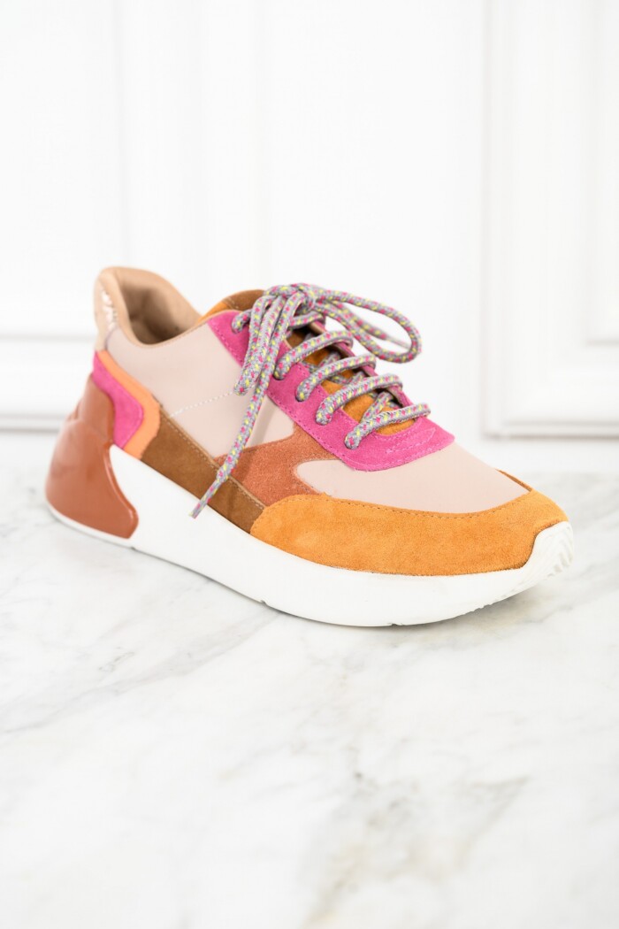 Zapatilla Combinada Cuero Fucsia