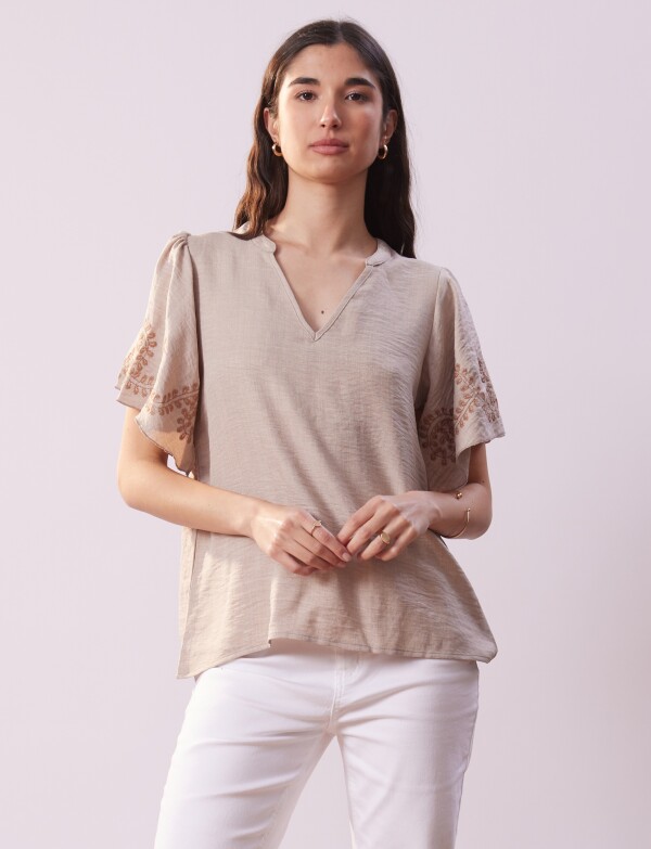 Blusa Manga Bordado BEIGE