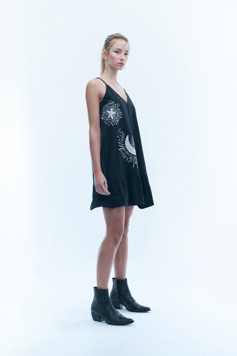 Vestido con estampa de estrellas negro