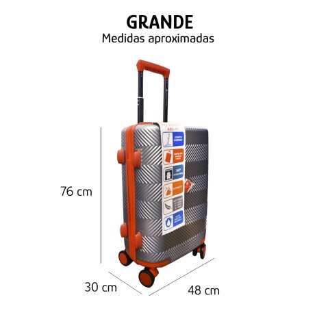 Set de 3 Valijas Rígidas Ruedas 360 Candado Manija Regulable Gris Claro/rojo