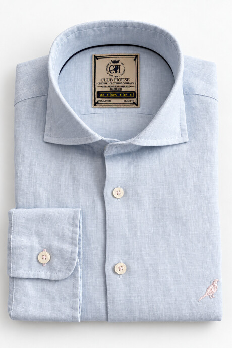 Camisa Lino Hudson Collar Light Sky