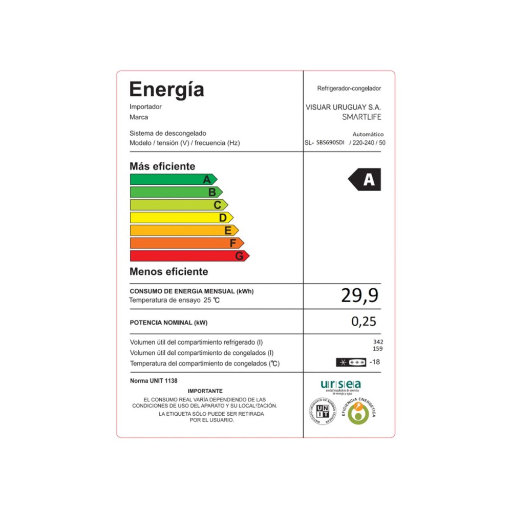HELADERA SMARTLIFE SIDE BY SIDE 501-LITROS GRIS SL-SBS690SDI INVERTER