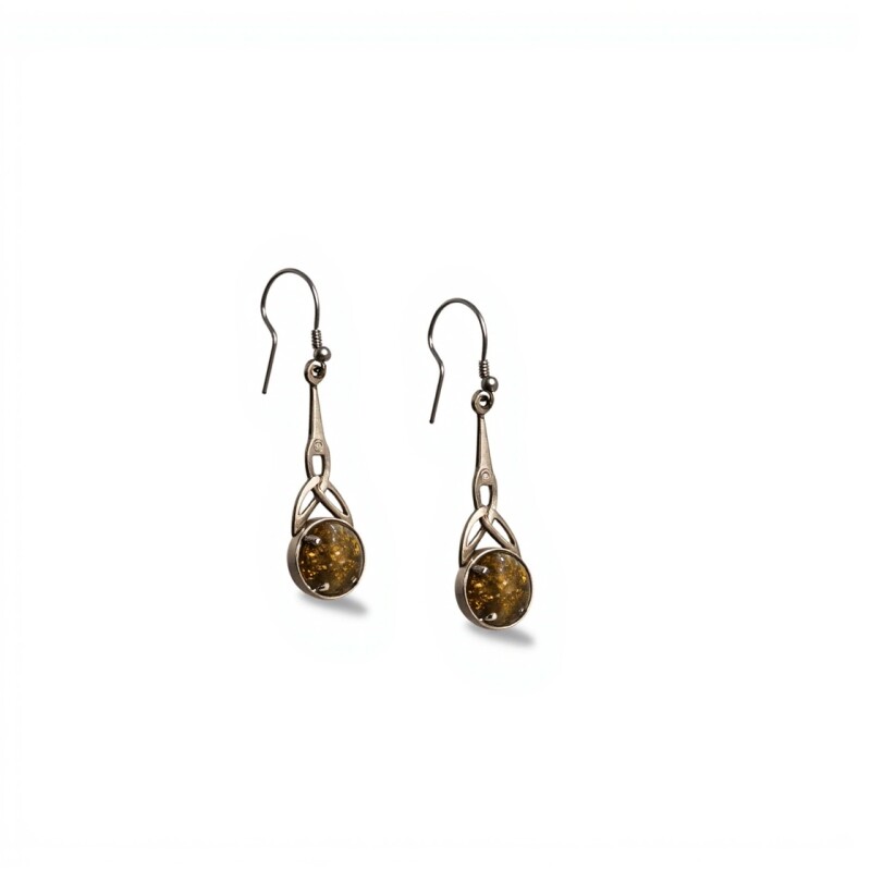 Caravanas pendientes Triangulo tribal - Plata 925 - Ámbar báltico -CA3931 conpiedra