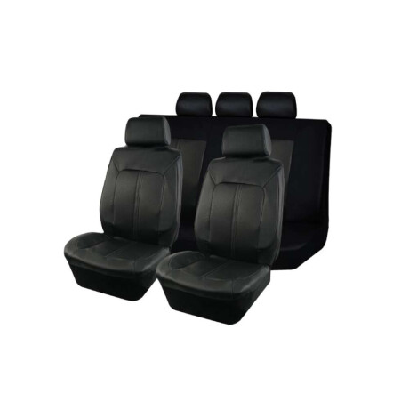 Cubreasiento Eco Cuero 9 Piezas Negro Con Detalle Gris