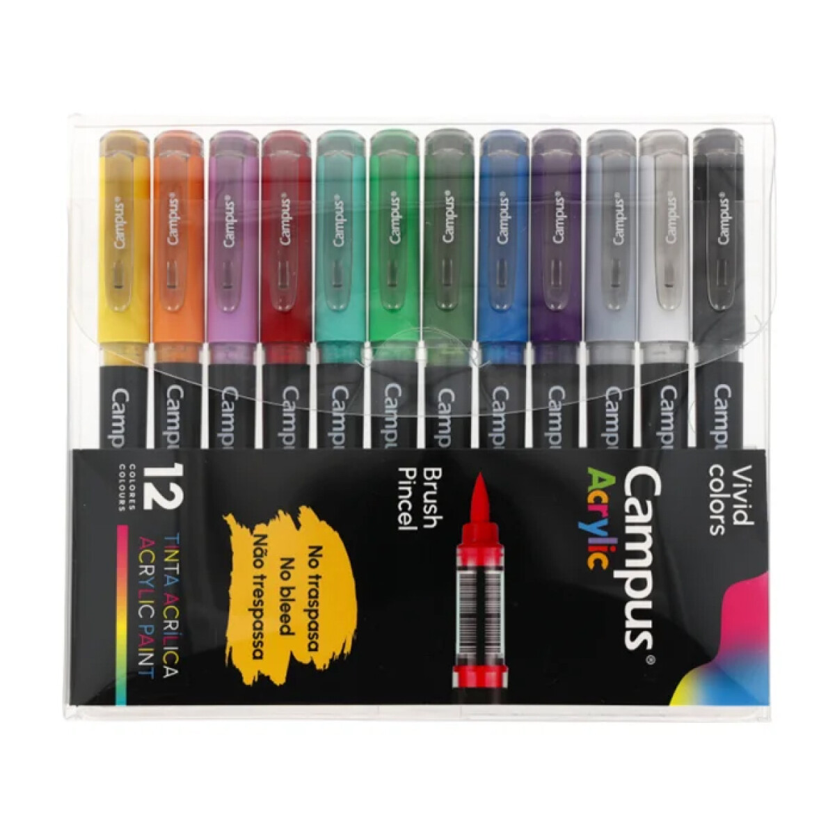 Marcador Campus Acrylic punta Pincel x 12 - Colores Vivos 