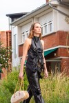 Leather Frunce Top Negro