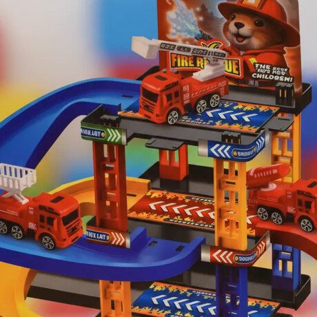 Pista De Bomberos Con Camiones Rampas Accesorios 33 Piezas Rojo
