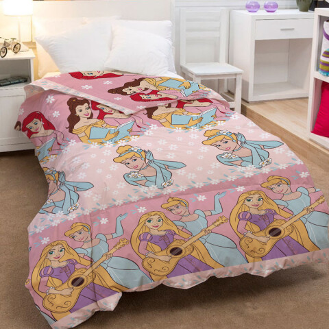Colcha Infantil Princesas Disney 1 Plaza 100% Microfibra SALMON