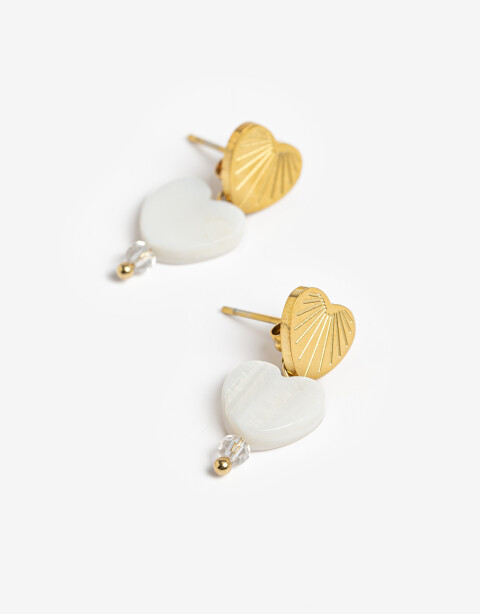 Aros Colgantes Cortos Piedras Aros Cortos De Acero Con Nácar - Dorado