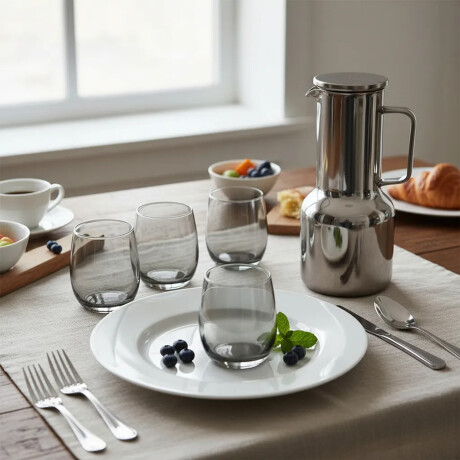 Set Jarra Vidrio + 6 Vasos Bebidas Frias Brunch Ahumado