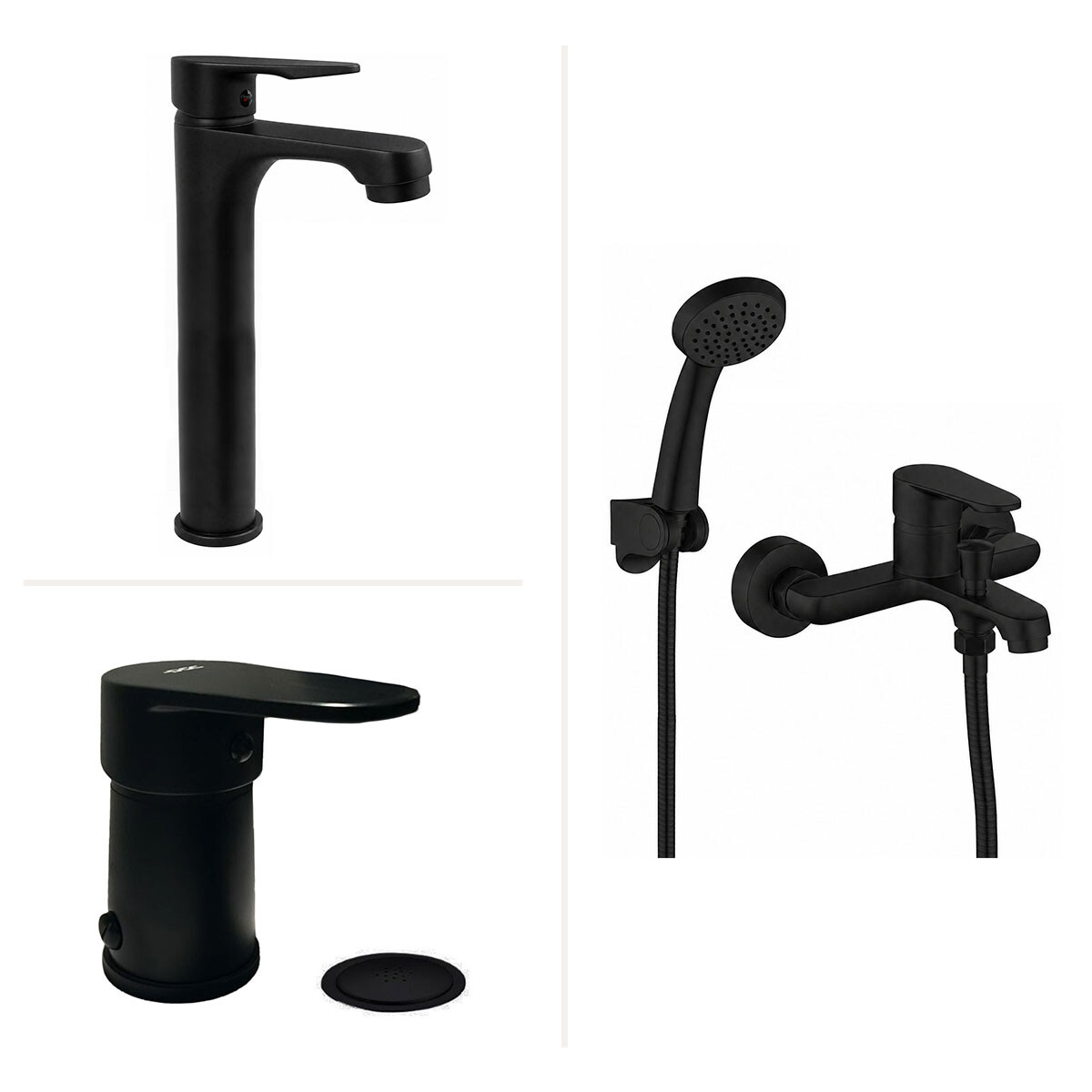 Griferia Negro Mate Juego Para Baño Lavatorio Ducha Bidet 