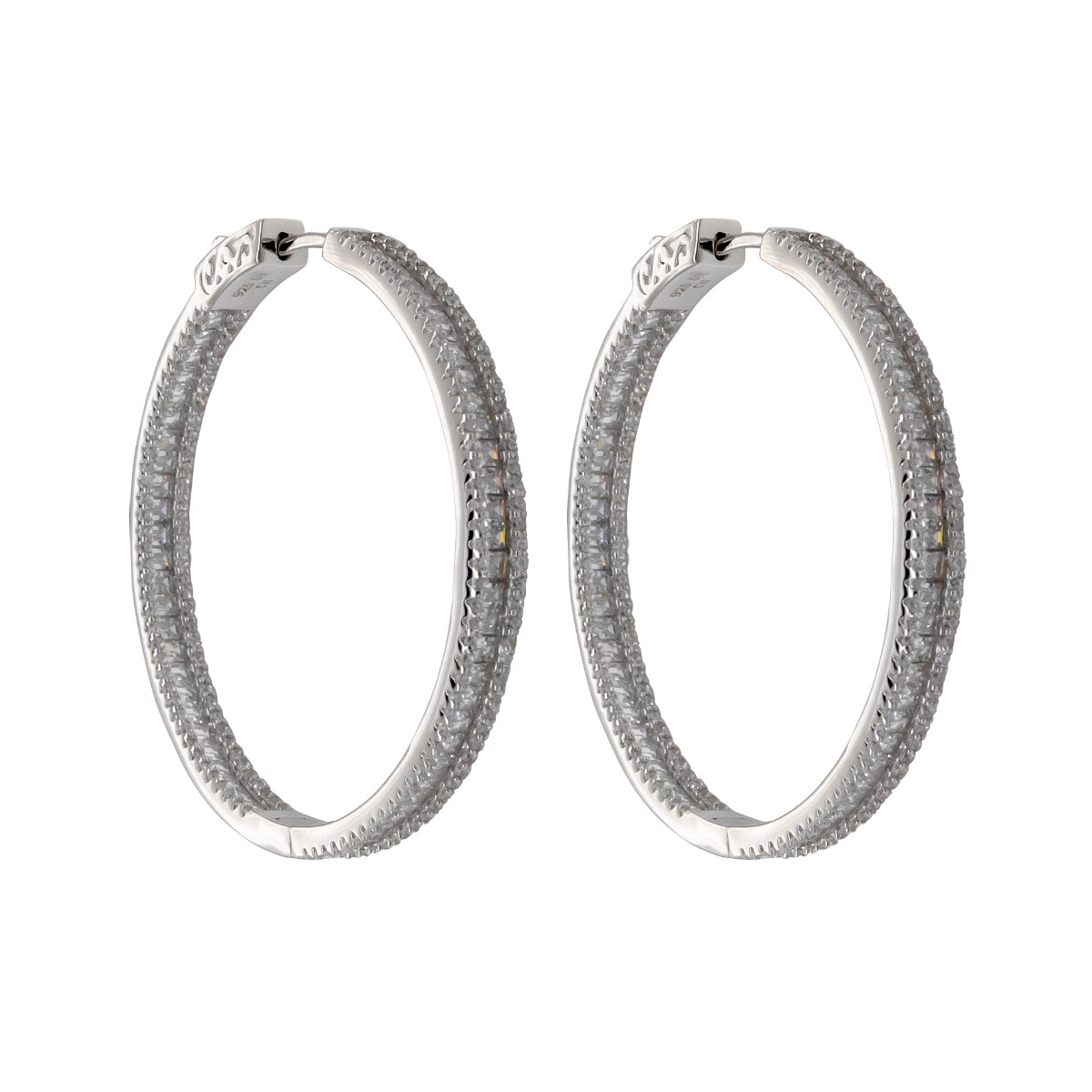 Par de aros de plata 925 rodinados con circonias. 