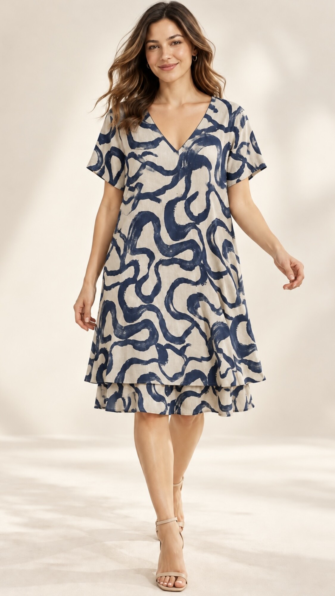 VESTIDO LUAN ESTAMPADO BEIGE-AZUL
