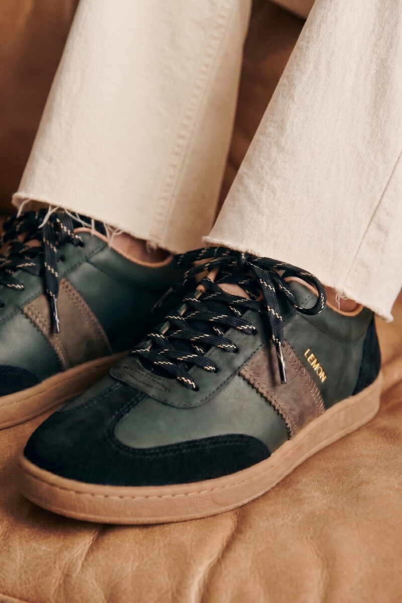 Zapatilla Cuero Combinada Negro
