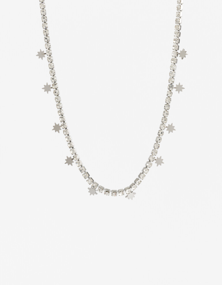 Collares Cortos Strass Collar Tennis De Acero Con Cubic - Plateado