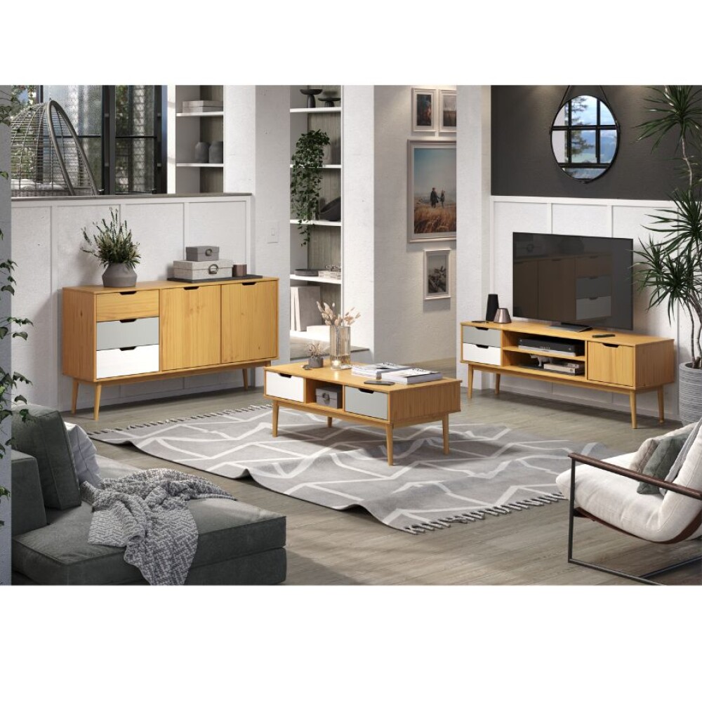 Rack para tv - Linea Nordica Roble/Gris claro/Blanco