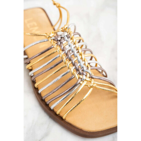 Sandalia Tiras Cuero Metalizado Oro