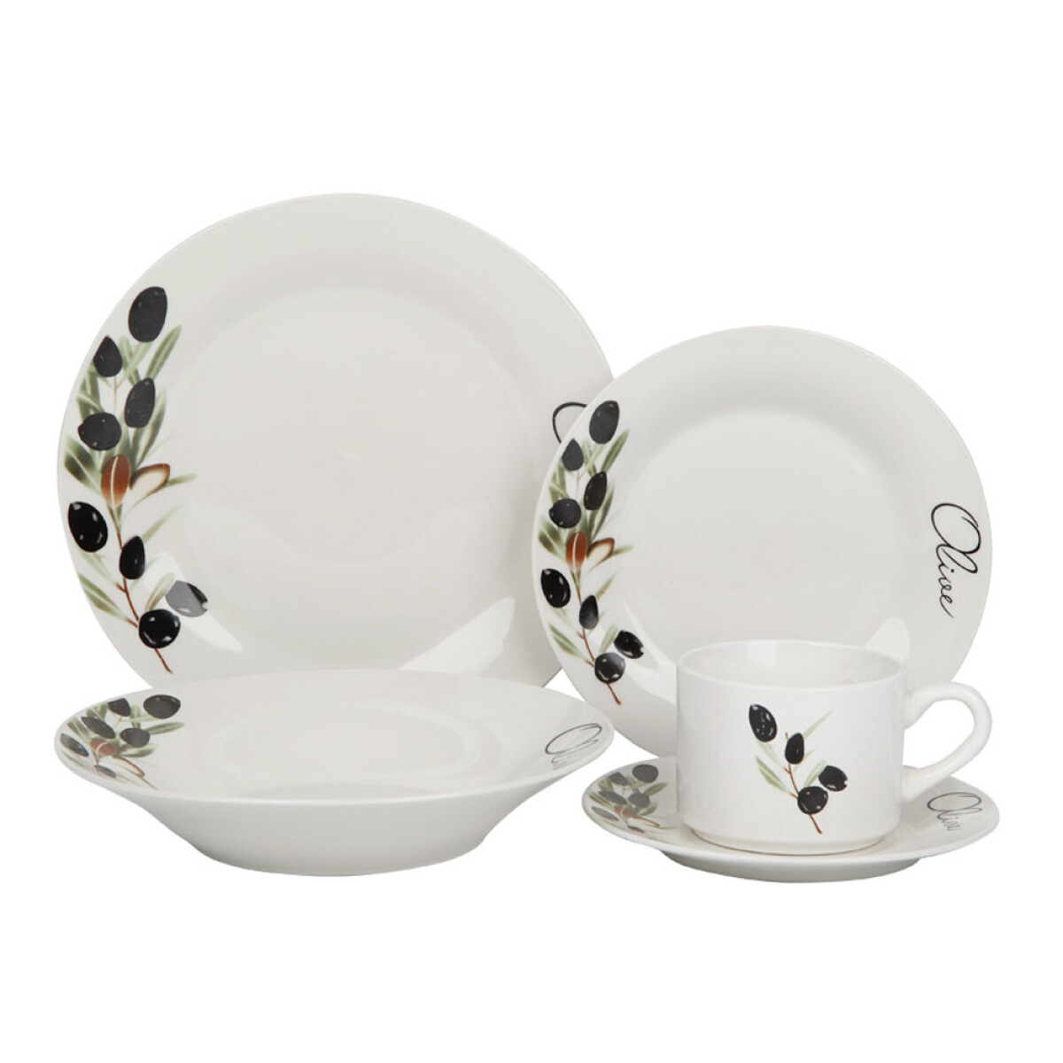 Juego Vajilla Porcelana 20 Piezas Platos Llanos Hondos Tazas - Olive 