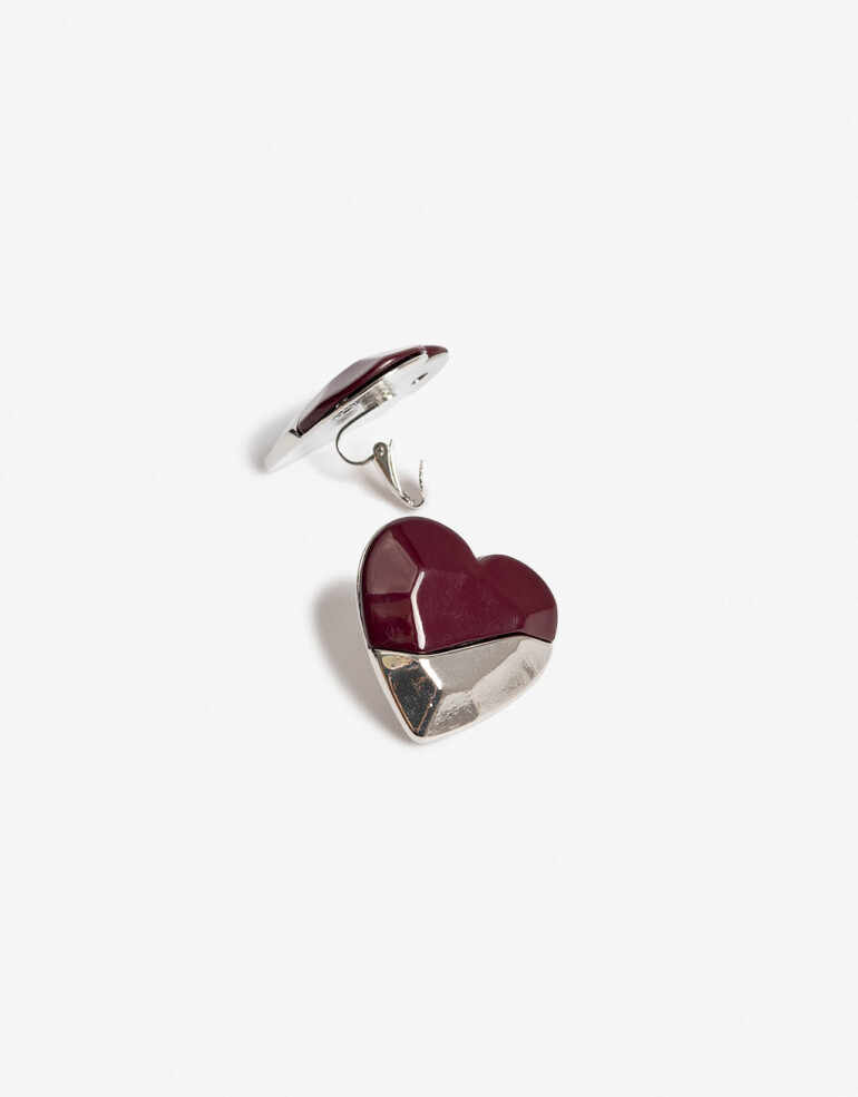Aros Pasantes Color Aros Corazón Resina Y Metal - Rojo Burdeaux
