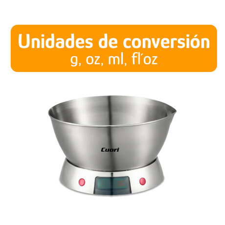 Balanza de Cocina Digital Acero Inox 5Kg LCD Bowl Extraíble Plateado