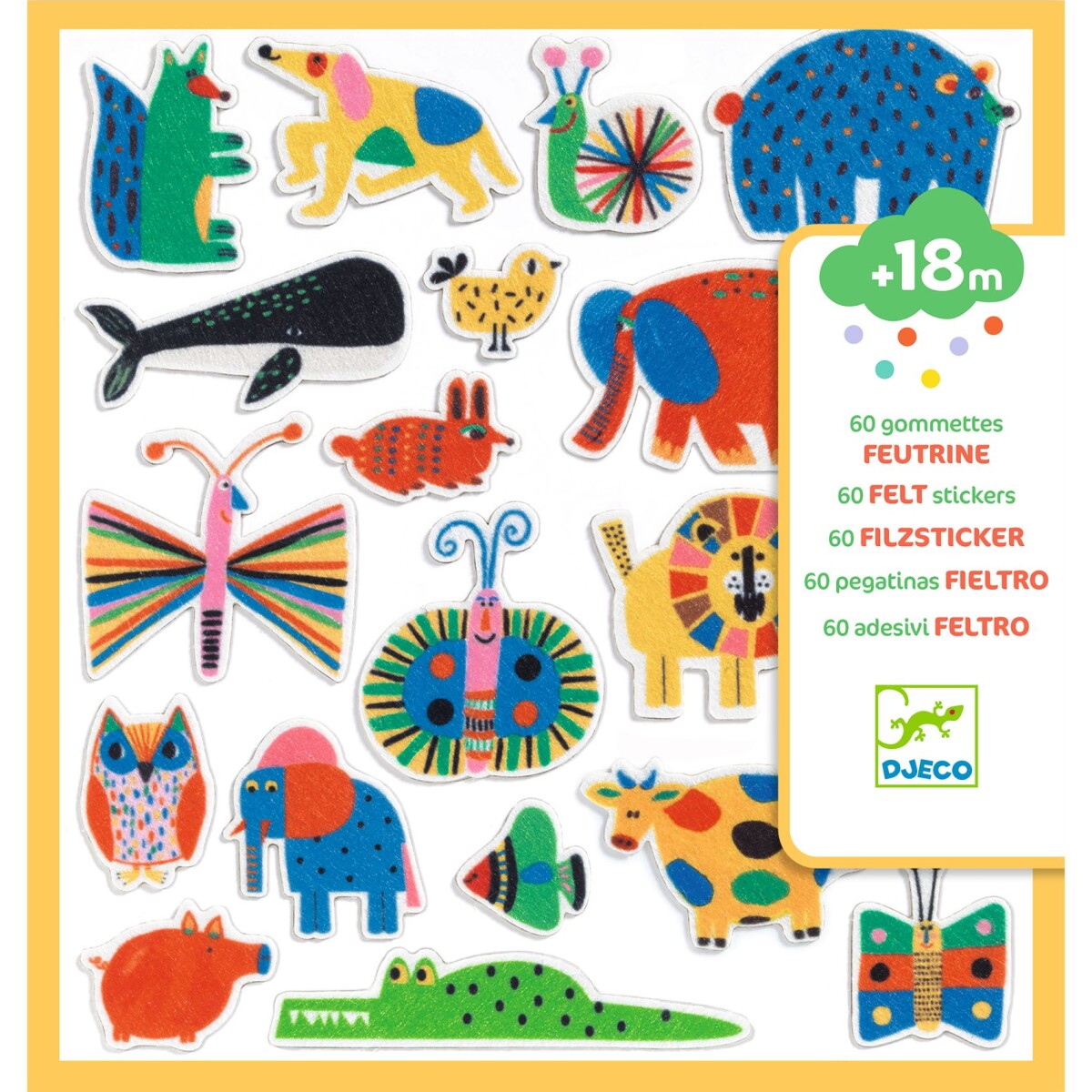 DJ0095 - Set X 60 Stickers Suaves Y Grandes Djeco Animals 18m+ 