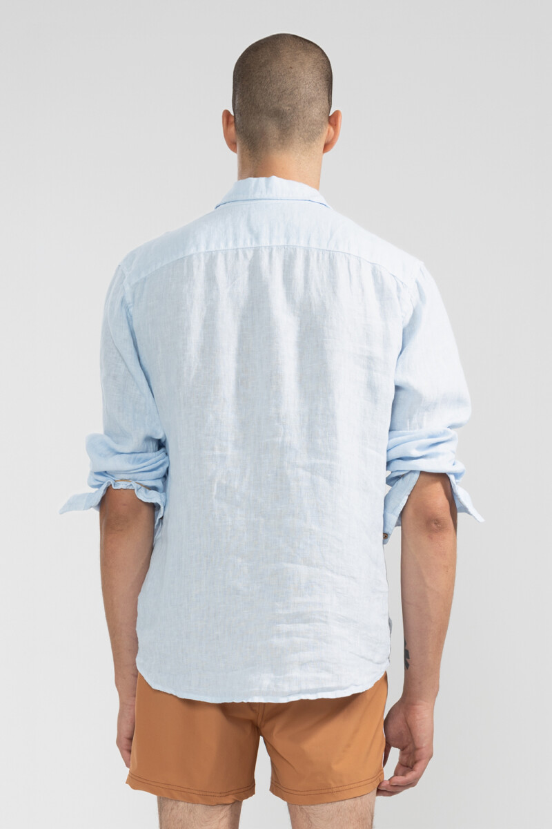 100% LINEN LONG SLEEVE SHIRT Celeste