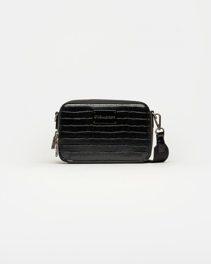 Bandolera New Penny en efecto cuero croco Negro