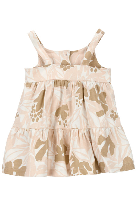 Vestido de algodón, escalonado, diseño floral Sin color