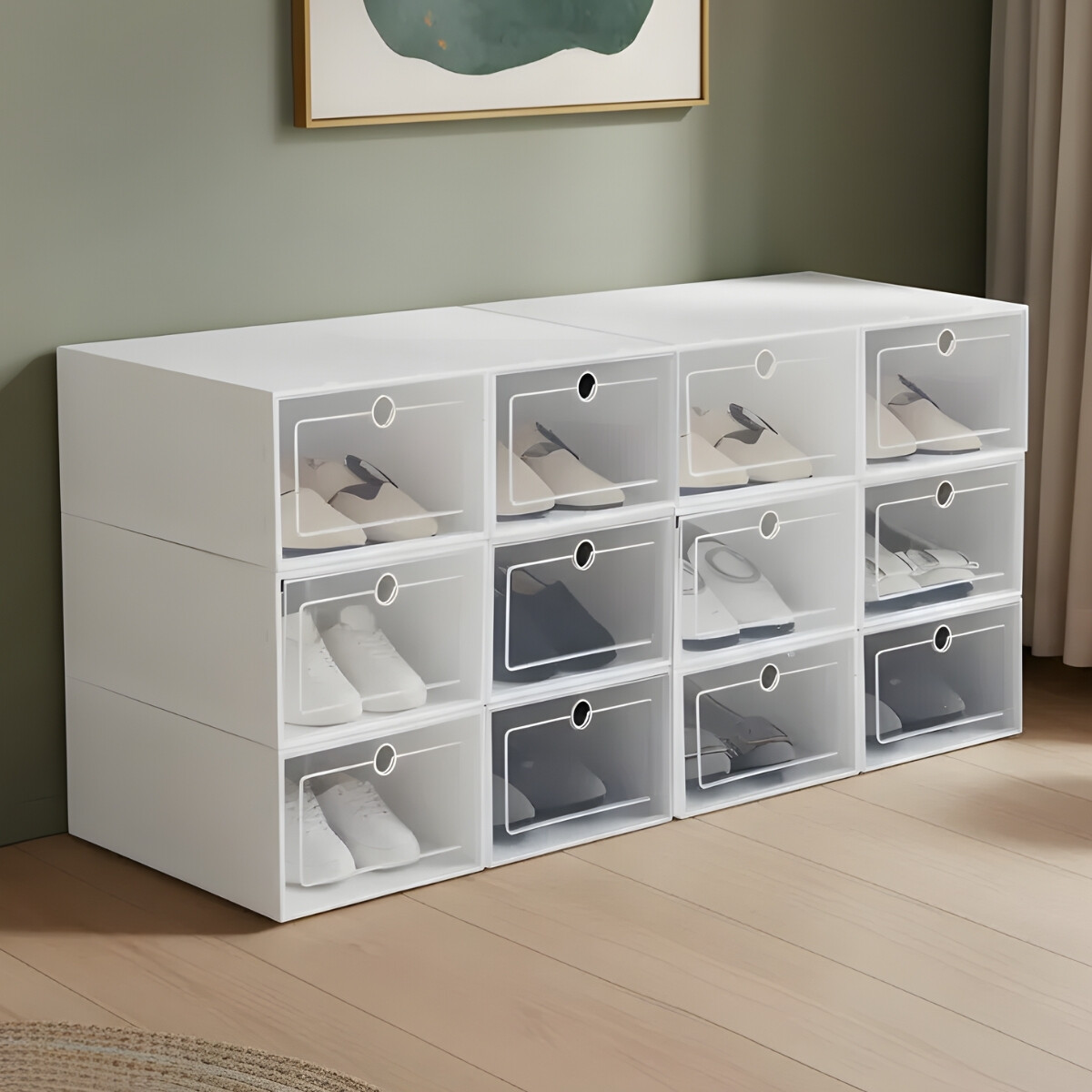 Kit 12 Organizador de zapatos en plástico apilable - BLANCO 