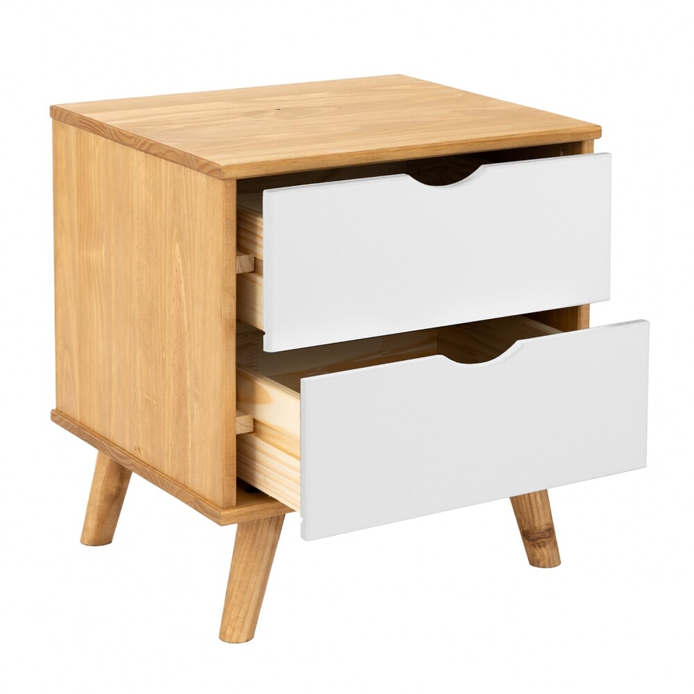 Mesa De Luz Madera Maciza Nordica 2 Cajones - Linea Dublin - Blanca Mesa De Luz Madera Maciza Nordica 2 Cajones - Linea Dublin - Blanca