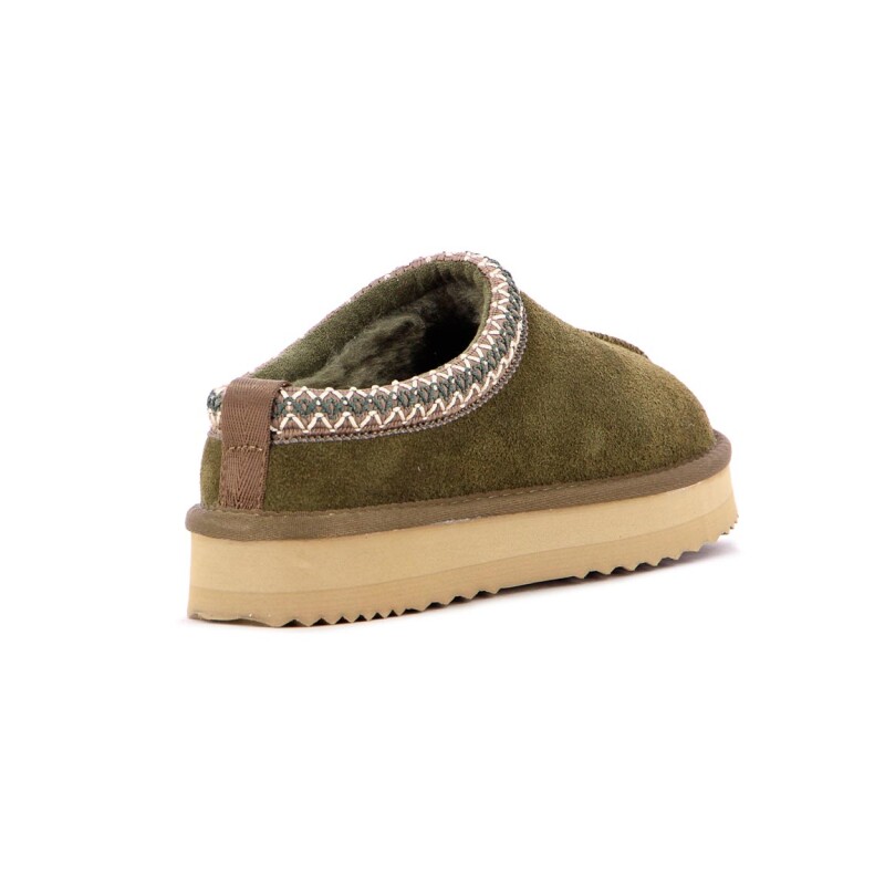 Country Pantufla Cuero / Peluche - Tira De Color Fija - Dama - Verde Verde