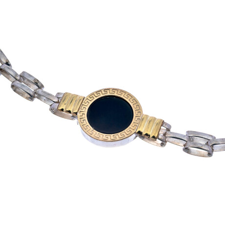 Pulsera de plata 925 Panther y double con Guarda Griega y onix Pulsera de plata 925 Panther y double con Guarda Griega y onix