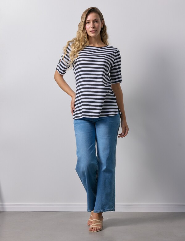 Remera Algodon Lineas NEGRO/BLANCO