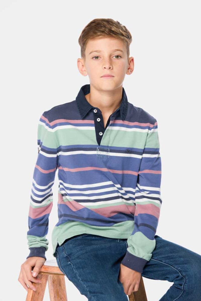 REMERA POLO RAYADA - Azul 