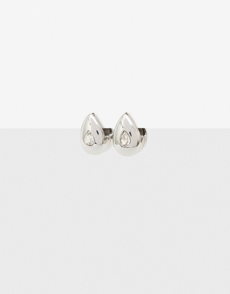 Aros Colgantes Cortos Metal Aros Colgantes Gota Strass - Plateado Rodio