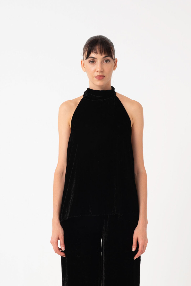TOP HALTER, EN VELVET Negro