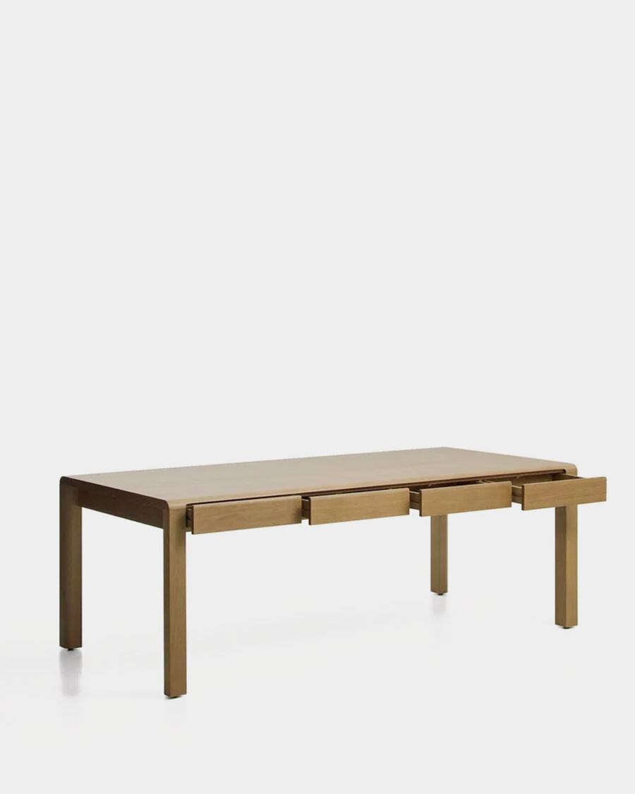 Mesa Arelida en chapa de roble y madera maciza de roble con acabado marrón claro 220 x 100 cm FSC Mix Credit Mesa Arelida en chapa de roble y madera maciza de roble con acabado marrón claro 220 x 100 cm FSC Mix Credit