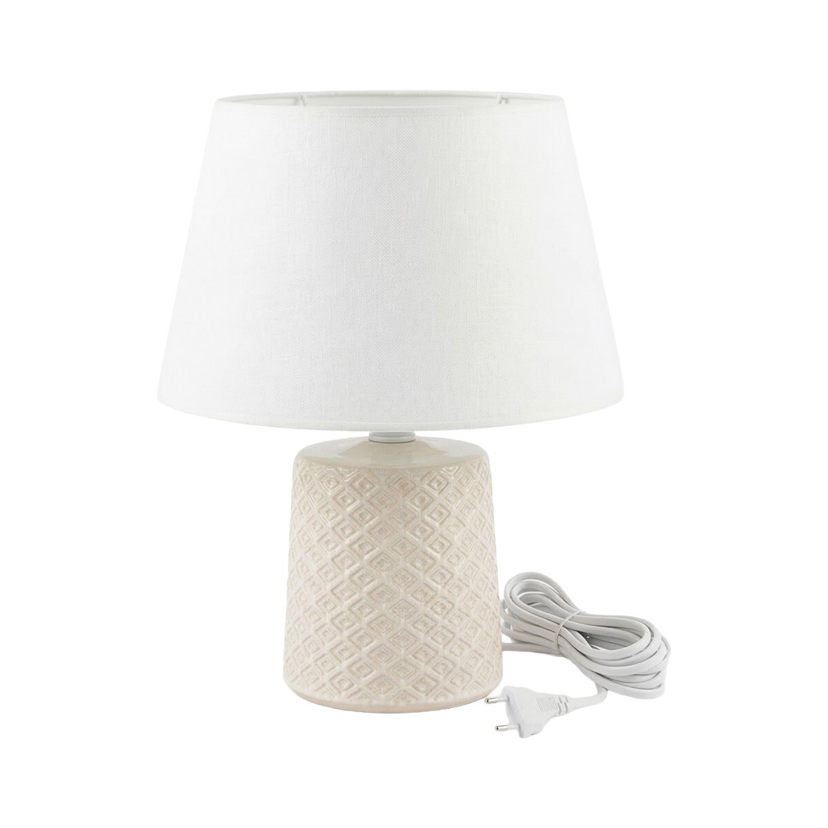 LAMPARA BLANCA BASE CERAMICA BEIGE P/MESA 51CM 